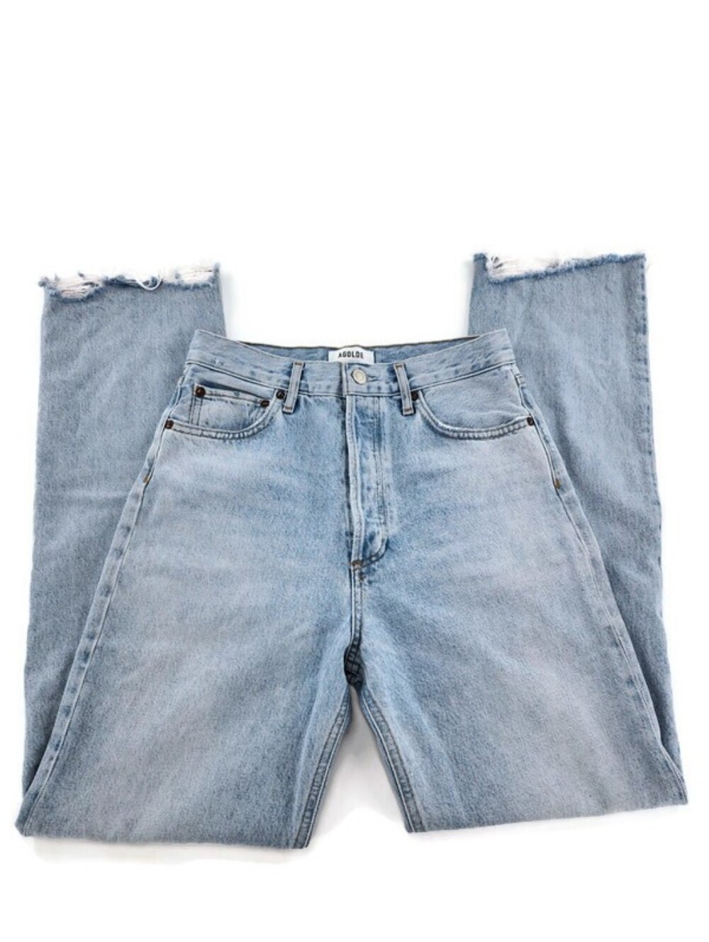 AGOLDE 90's Pinch Organic Cotton High-Rise Button-Fly Straight Raw Hem Jeans - Picture 3 of 10